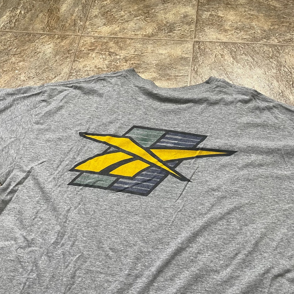 Vintage Reebok Graphic T-Shirt Gray Large Logo Short Sleeve Crew Neck Mens XL